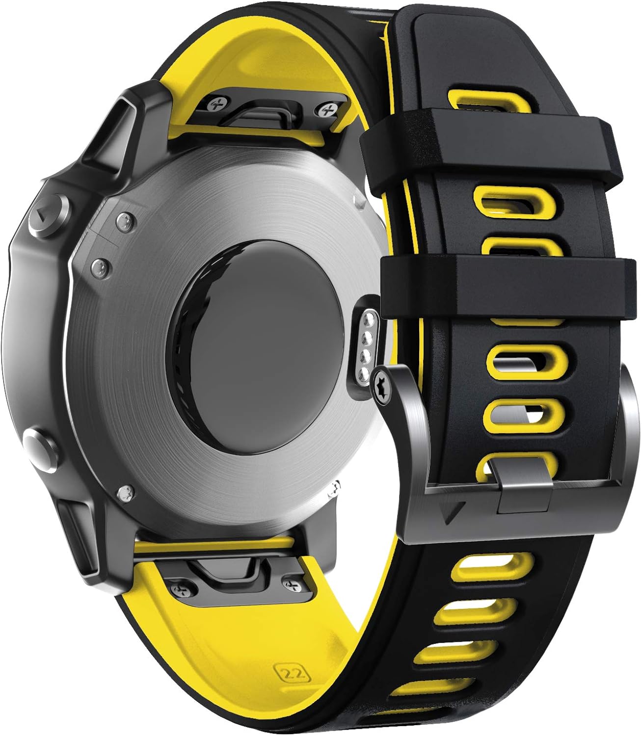 for Fenix 6/7/5/8 47mm Watch Band, 22mm Silicone Soft Band Replacement for Fenix 6 Pro/5 Plus/7 Pro Smartwatch(Black-Yellow)
