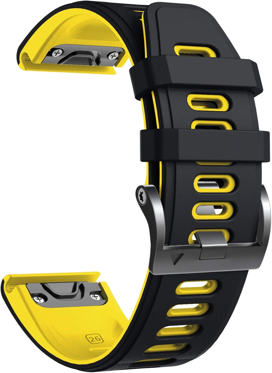 for Fenix 6/7/5/8 47mm Watch Band, 22mm Silicone Soft Band Replacement for Fenix 6 Pro/5 Plus/7 Pro Smartwatch(Black-Yellow)