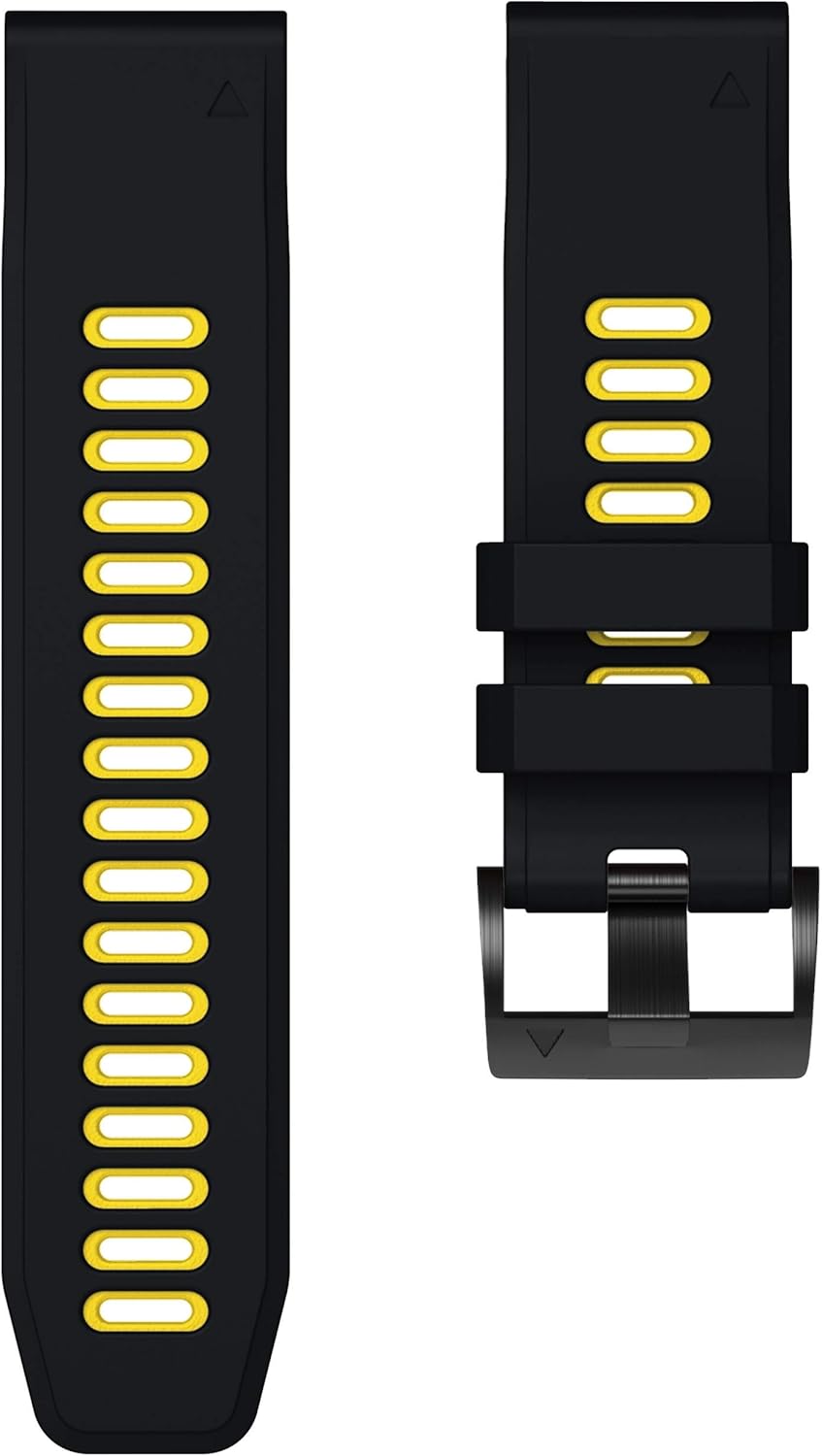 for Fenix 6/7/5/8 47mm Watch Band, 22mm Silicone Soft Band Replacement for Fenix 6 Pro/5 Plus/7 Pro Smartwatch(Black-Yellow)