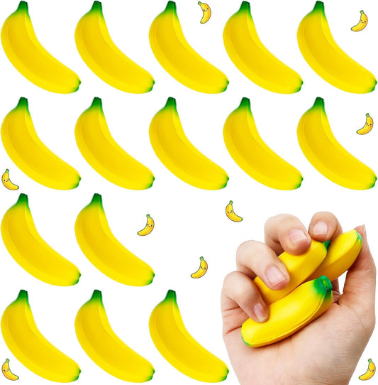 15 PCS Mini Banana Stress Stretchy Fidgets, Banana Squishy Foam Balls, Banana Stress Relief Balls for Anxiety Relief, Rewards, Bag Fillers, Birthday, Party Favors (15 Yellow)