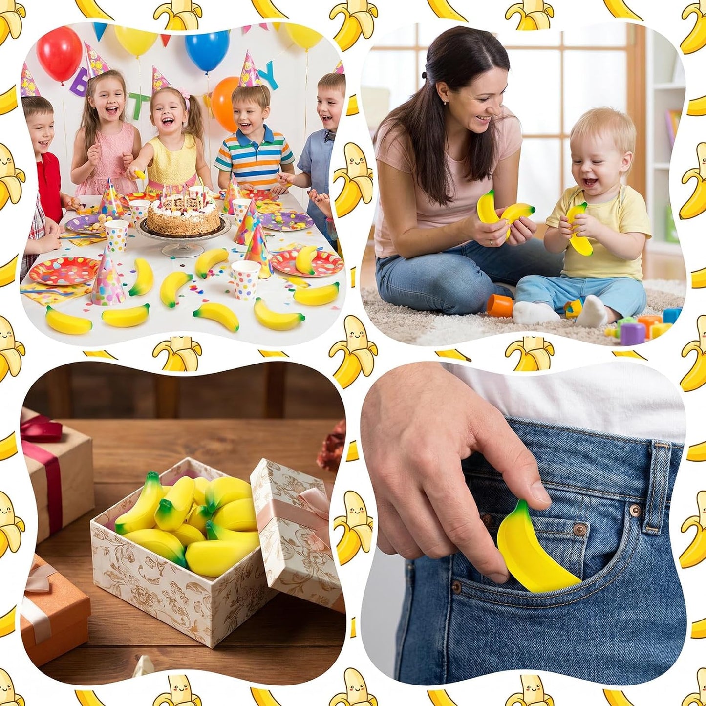 15 PCS Mini Banana Stress Stretchy Fidgets, Banana Squishy Foam Balls, Banana Stress Relief Balls for Anxiety Relief, Rewards, Bag Fillers, Birthday, Party Favors (15 Yellow)
