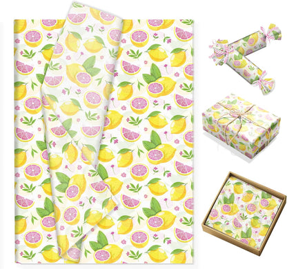 100 Sheets Pink Lemon Patterns Tissue Paper Summer Fruit Lemon Wrapping Art Tissue for Festival Birthday Wedding DIY Crafts Party Decor,13.8 x 19.7 inches