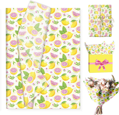 100 Sheets Pink Lemon Patterns Tissue Paper Summer Fruit Lemon Wrapping Art Tissue for Festival Birthday Wedding DIY Crafts Party Decor,13.8 x 19.7 inches