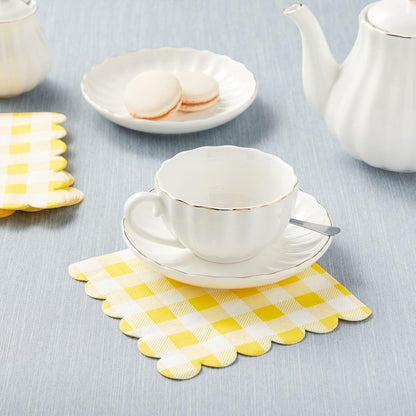 Yellow Plaid Paper Napkins for Birthday Party, Wedding - 6.5 x 6.5 Inch - 100 Pack - Yellow Disposable Checked Napkins