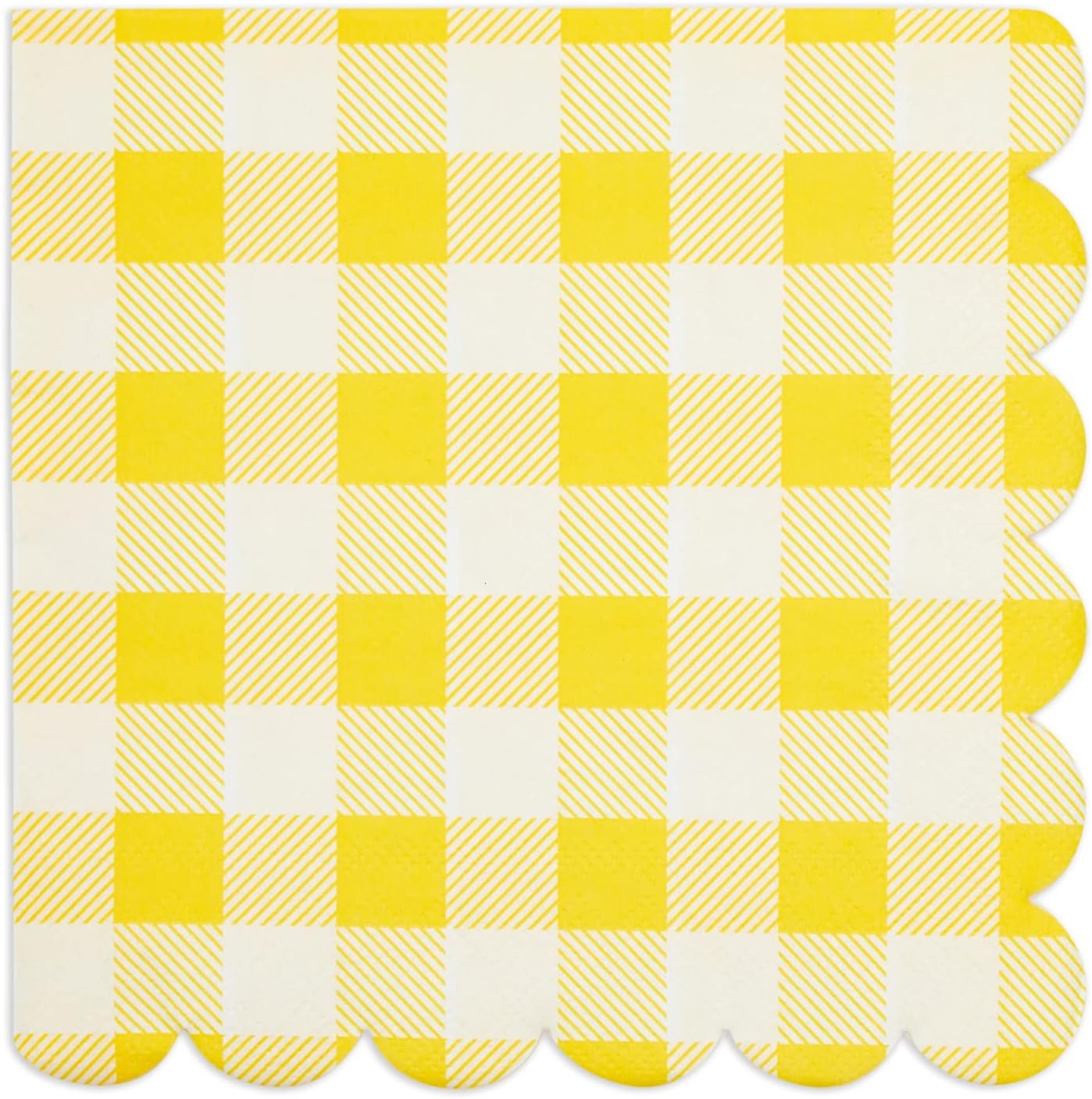 Yellow Plaid Paper Napkins for Birthday Party, Wedding - 6.5 x 6.5 Inch - 100 Pack - Yellow Disposable Checked Napkins