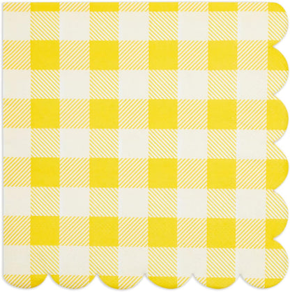 Yellow Plaid Paper Napkins for Birthday Party, Wedding - 6.5 x 6.5 Inch - 100 Pack - Yellow Disposable Checked Napkins