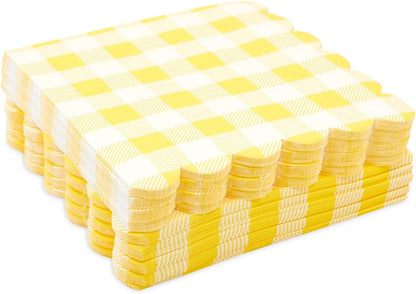 Yellow Plaid Paper Napkins for Birthday Party, Wedding - 6.5 x 6.5 Inch - 100 Pack - Yellow Disposable Checked Napkins