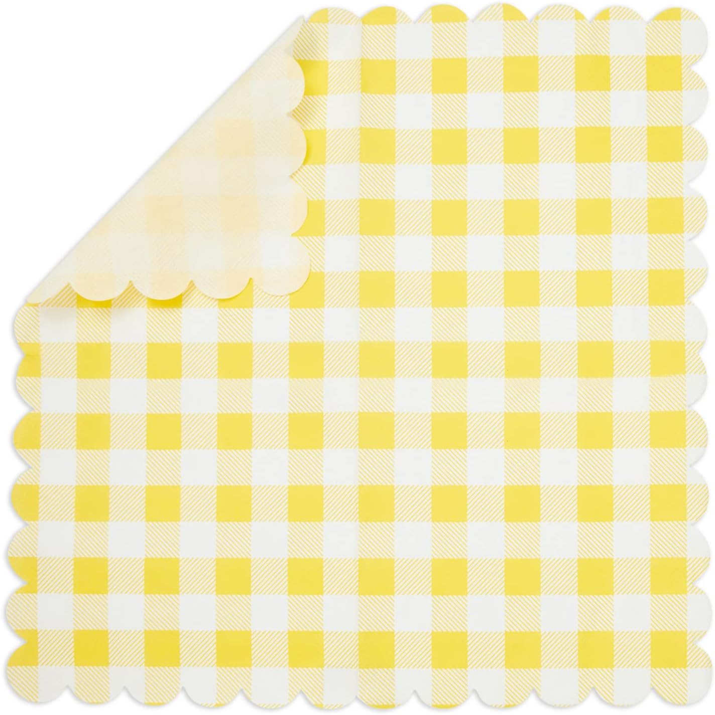 Yellow Plaid Paper Napkins for Birthday Party, Wedding - 6.5 x 6.5 Inch - 100 Pack - Yellow Disposable Checked Napkins