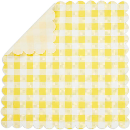 Yellow Plaid Paper Napkins for Birthday Party, Wedding - 6.5 x 6.5 Inch - 100 Pack - Yellow Disposable Checked Napkins