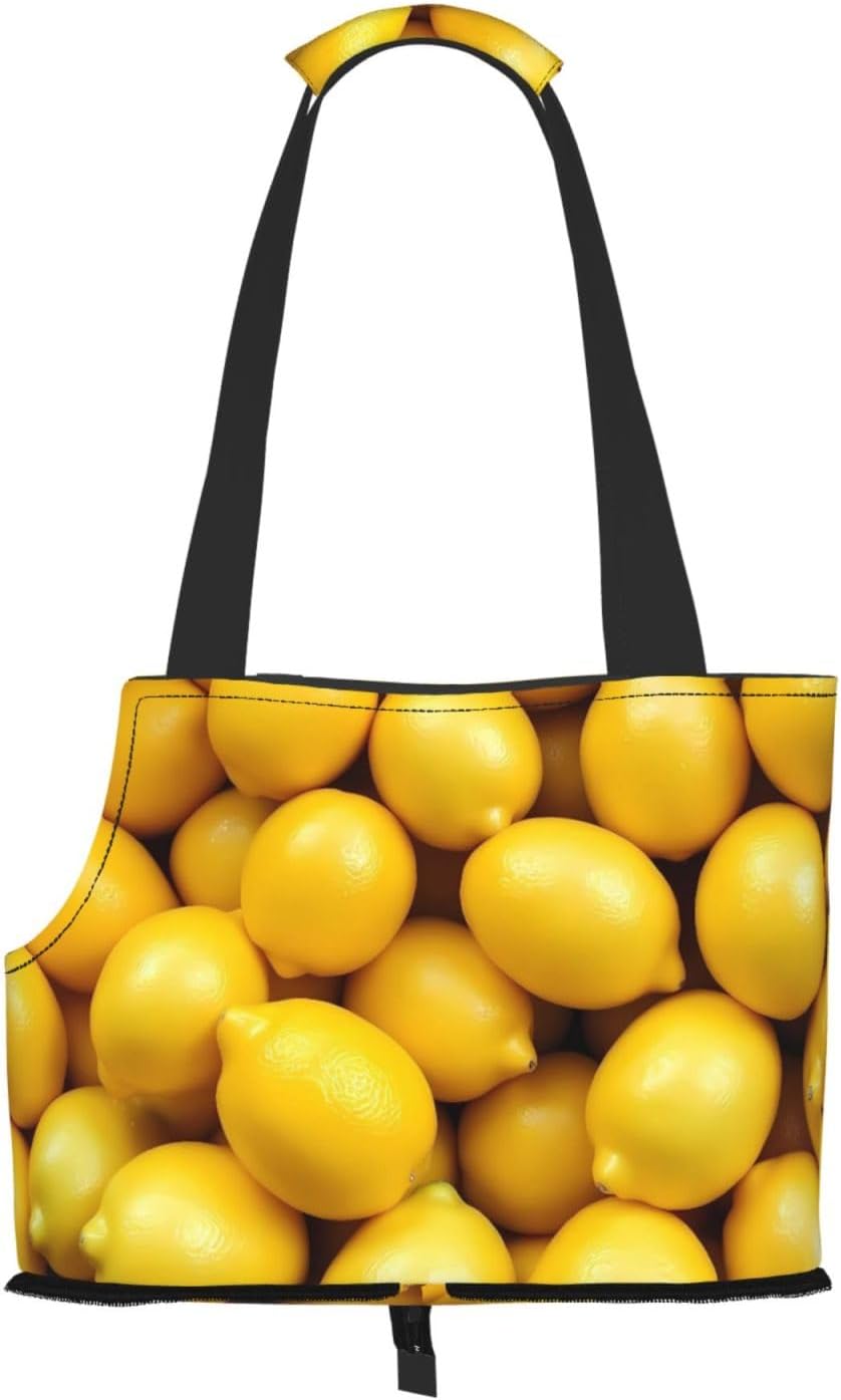 Ripe Yellow Lemon Print Foldable Pet Tote Bag, Shoulder Carrier for Small Dogs and Cats
