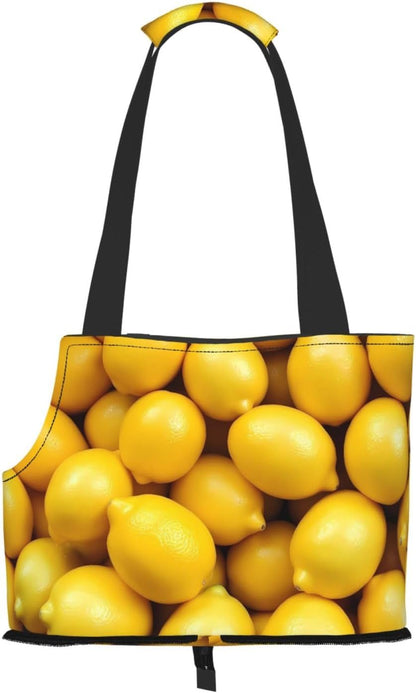 Ripe Yellow Lemon Print Foldable Pet Tote Bag, Shoulder Carrier for Small Dogs and Cats