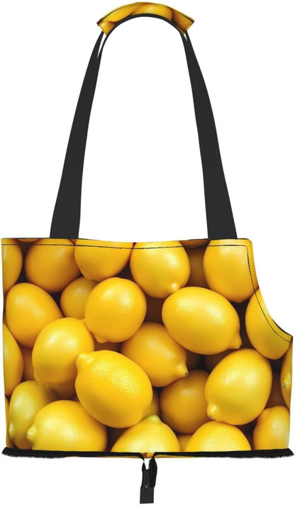 Ripe Yellow Lemon Print Foldable Pet Tote Bag, Shoulder Carrier for Small Dogs and Cats