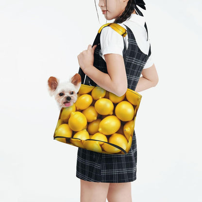 Ripe Yellow Lemon Print Foldable Pet Tote Bag, Shoulder Carrier for Small Dogs and Cats