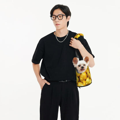 Ripe Yellow Lemon Print Foldable Pet Tote Bag, Shoulder Carrier for Small Dogs and Cats