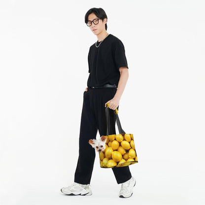 Ripe Yellow Lemon Print Foldable Pet Tote Bag, Shoulder Carrier for Small Dogs and Cats