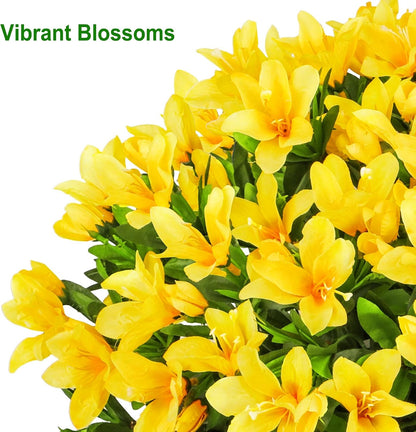 8 Bundles Artificial Azalea Flowers for Outdoors, Yellow | Fake silk flowers, UV resistant, for summer front door planter garden patio window box balcony walkway home decor