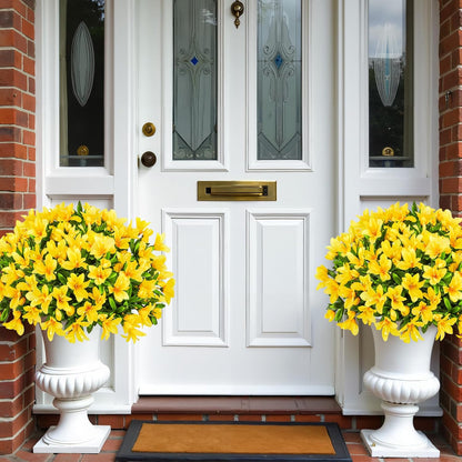 8 Bundles Artificial Azalea Flowers for Outdoors, Yellow | Fake silk flowers, UV resistant, for summer front door planter garden patio window box balcony walkway home decor
