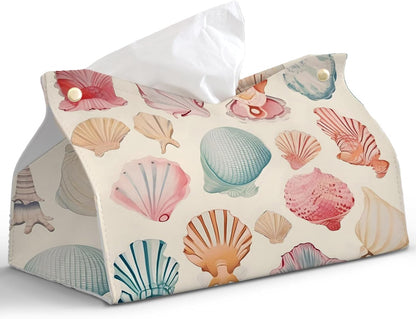 Yellow Seashell Tissue Box Cover Rectangle,Coastal Beach Decorative Tissue Holder,Summer Ocean Shell Tissue Case for Home Bathroom Office Desk Decorative,9.8x5.9x7 Inch