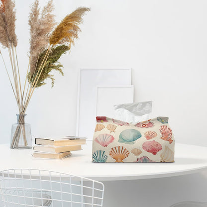 Yellow Seashell Tissue Box Cover Rectangle,Coastal Beach Decorative Tissue Holder,Summer Ocean Shell Tissue Case for Home Bathroom Office Desk Decorative,9.8x5.9x7 Inch