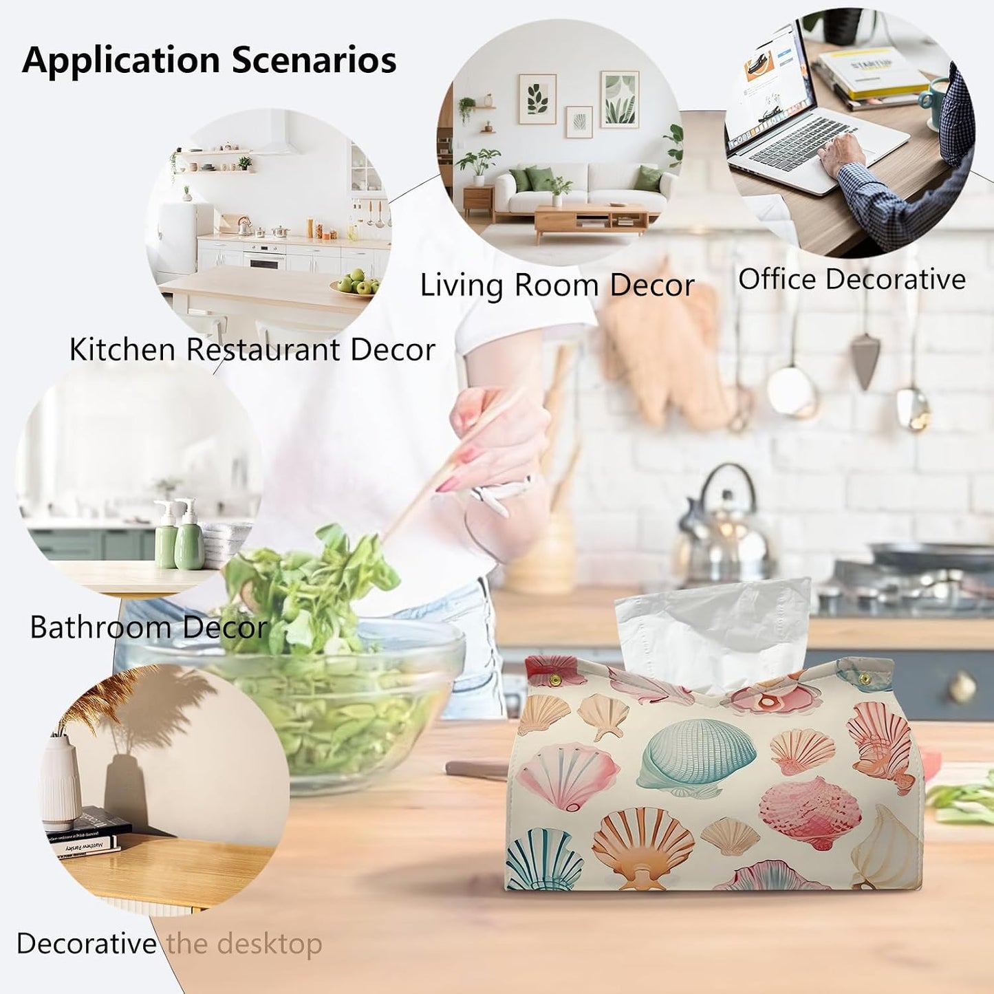 Yellow Seashell Tissue Box Cover Rectangle,Coastal Beach Decorative Tissue Holder,Summer Ocean Shell Tissue Case for Home Bathroom Office Desk Decorative,9.8x5.9x7 Inch