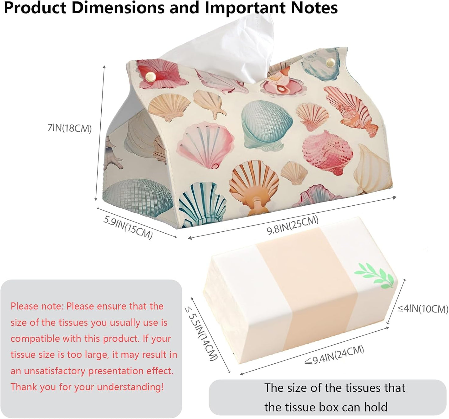 Yellow Seashell Tissue Box Cover Rectangle,Coastal Beach Decorative Tissue Holder,Summer Ocean Shell Tissue Case for Home Bathroom Office Desk Decorative,9.8x5.9x7 Inch