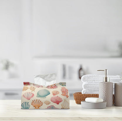 Yellow Seashell Tissue Box Cover Rectangle,Coastal Beach Decorative Tissue Holder,Summer Ocean Shell Tissue Case for Home Bathroom Office Desk Decorative,9.8x5.9x7 Inch
