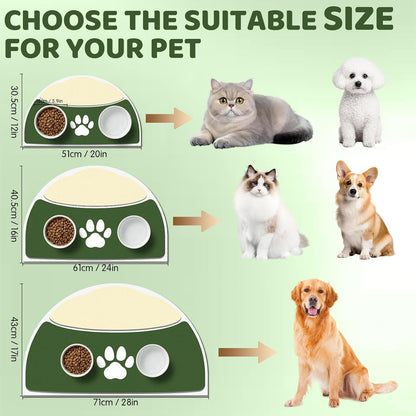 Cat Feeding Mat, 20''x12'' Absorbent Small Pet Food Mat, Wipe Clean Pet Placemats for Food and Water, Non-Slip Rubber Mat for Cat Bowls, Fit with Single Normal Cats Dogs Bowls, Green & Yellow