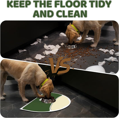 Cat Feeding Mat, 20''x12'' Absorbent Small Pet Food Mat, Wipe Clean Pet Placemats for Food and Water, Non-Slip Rubber Mat for Cat Bowls, Fit with Single Normal Cats Dogs Bowls, Green & Yellow