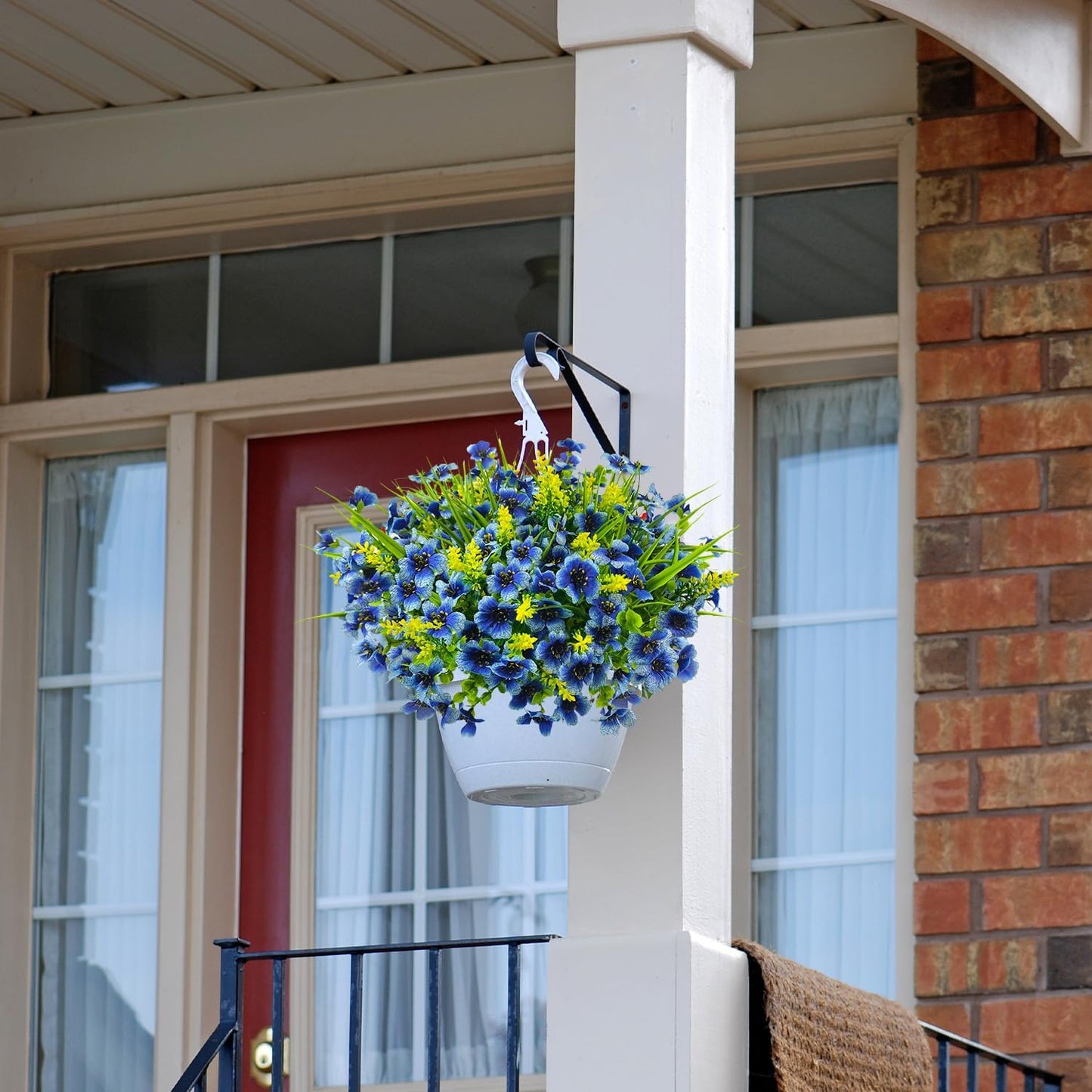 8 Bundles Artificial Flowers Outdoor Silk Fake Plants UV Resistant Faux Plastic Greenery Shrubs for Home Outside Garden Front Porch Window Box Pot Planters Decor (Blue+Yellow)
