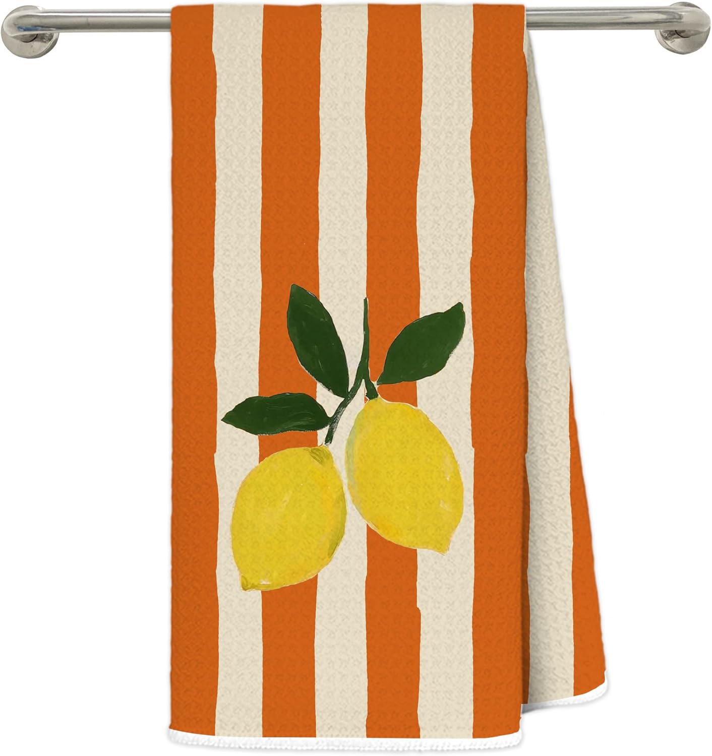 Lemon Kitchen Dish Towels, Trendy Retro Orange Striped Fruit Decorative Hand Tea Towels for Bathroom, Lemon Kitchen Bathroom Decor, 16x24 Inch