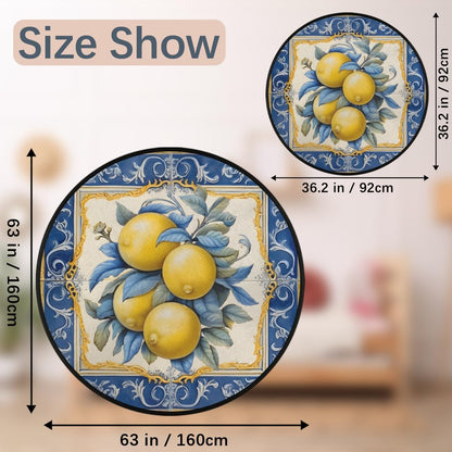 Outdoor Round Rug 5.3ft Bathroom Rugs for Men Women Living Room Kids Boys Bedroom Playroom Home Decor Sport Nursery Area Rug Circle Carpet for Patio Kitchen Balcony Porch Fruits Lemon Pattern