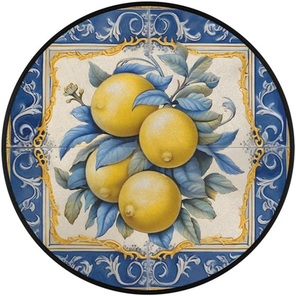 Outdoor Round Rug 5.3ft Bathroom Rugs for Men Women Living Room Kids Boys Bedroom Playroom Home Decor Sport Nursery Area Rug Circle Carpet for Patio Kitchen Balcony Porch Fruits Lemon Pattern