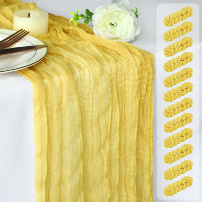 Yellow Cheesecloth Table Runner 12 Pack 120 Inch Cheese Cloth Table Runner 10ft Long Gauze Table Runners for Wedding Decor Bridal Shower Baby Shower Party Table Decorations