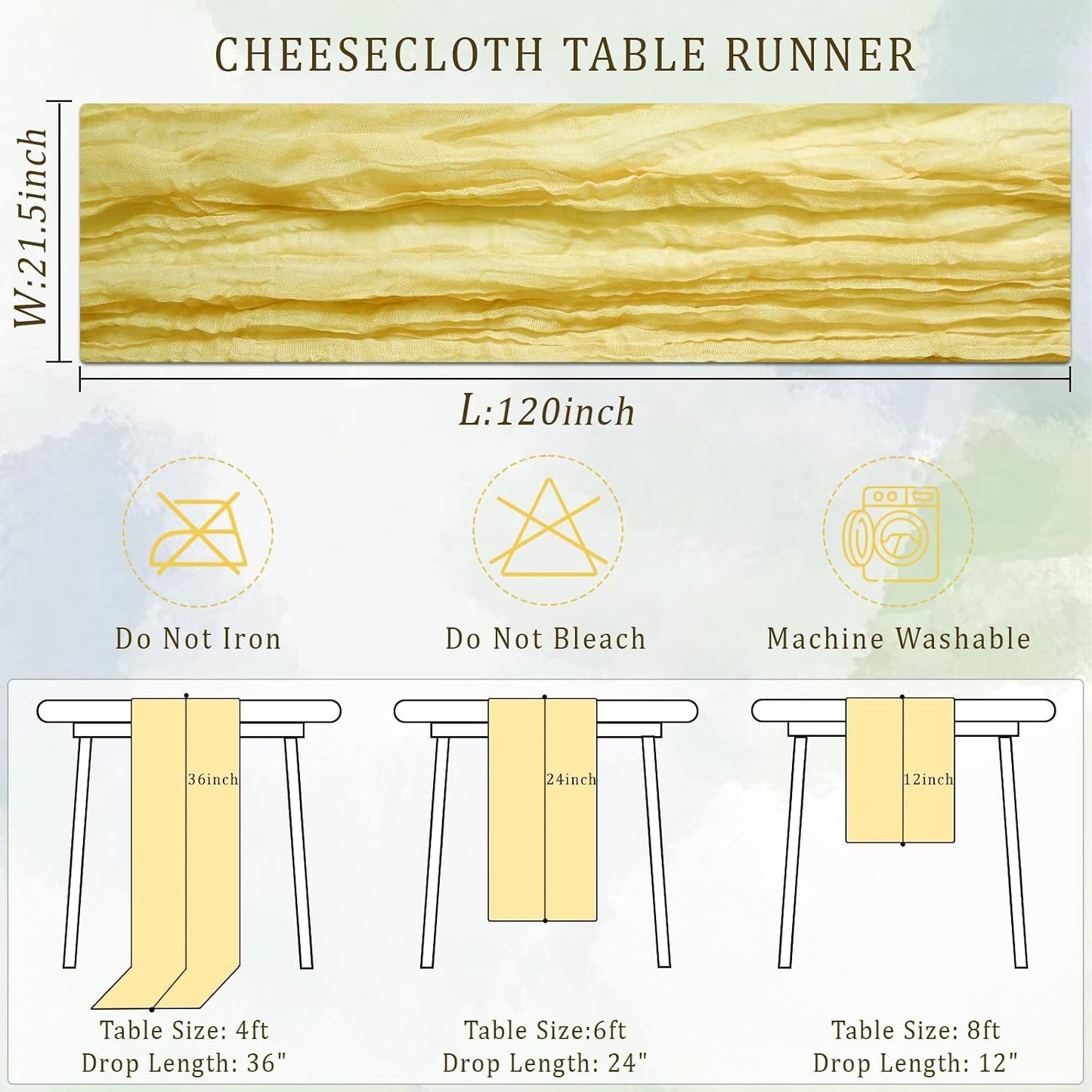 Yellow Cheesecloth Table Runner 12 Pack 120 Inch Cheese Cloth Table Runner 10ft Long Gauze Table Runners for Wedding Decor Bridal Shower Baby Shower Party Table Decorations