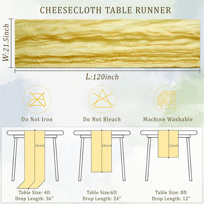 Yellow Cheesecloth Table Runner 12 Pack 120 Inch Cheese Cloth Table Runner 10ft Long Gauze Table Runners for Wedding Decor Bridal Shower Baby Shower Party Table Decorations