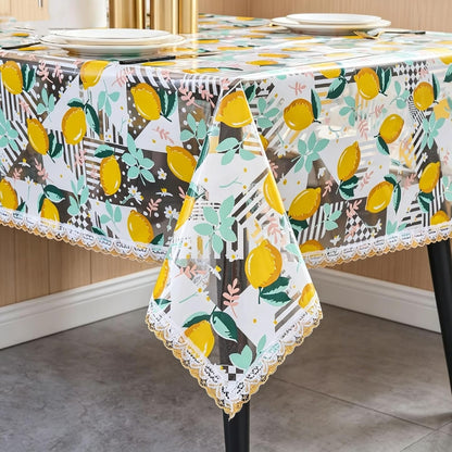 Clear Plastic Table Cover Protector with Lemon Print Pattern,Waterproof Vinyl Tablecloth,Wipeable Reusable PVC Clear Table Protecto for Rectangle Dining Tables,54" x 120"