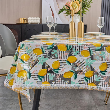 Clear Plastic Table Cover Protector with Lemon Print Pattern,Waterproof Vinyl Tablecloth,Wipeable Reusable PVC Clear Table Protecto for Rectangle Dining Tables,54" x 120"