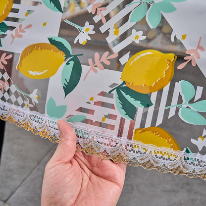 Clear Plastic Table Cover Protector with Lemon Print Pattern,Waterproof Vinyl Tablecloth,Wipeable Reusable PVC Clear Table Protecto for Rectangle Dining Tables,54" x 120"