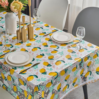 Clear Plastic Table Cover Protector with Lemon Print Pattern,Waterproof Vinyl Tablecloth,Wipeable Reusable PVC Clear Table Protecto for Rectangle Dining Tables,54" x 120"
