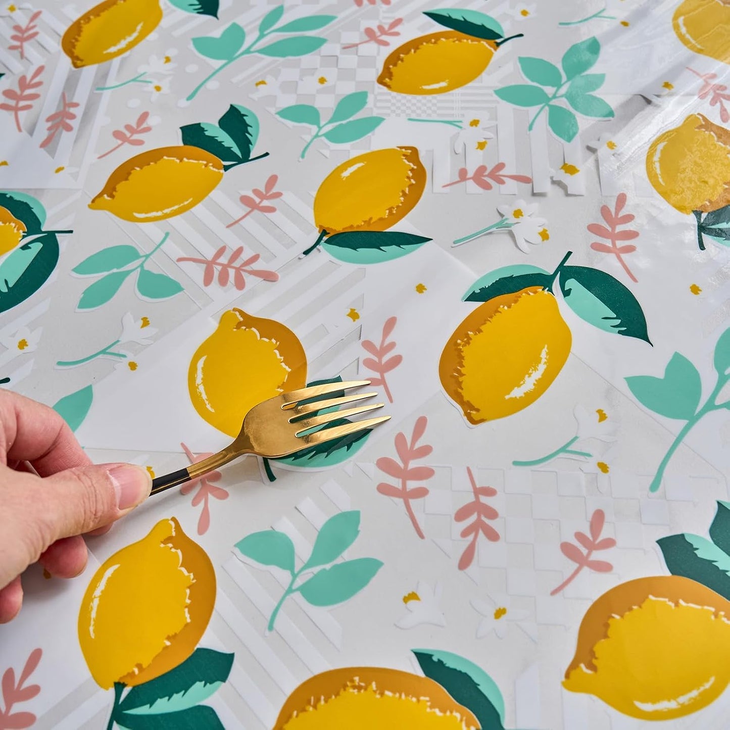Clear Plastic Table Cover Protector with Lemon Print Pattern,Waterproof Vinyl Tablecloth,Wipeable Reusable PVC Clear Table Protecto for Rectangle Dining Tables,54" x 120"