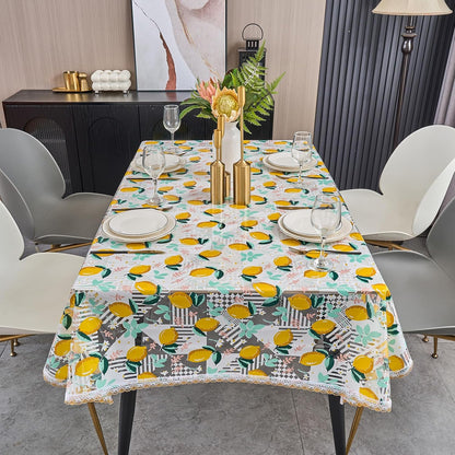 Clear Plastic Table Cover Protector with Lemon Print Pattern,Waterproof Vinyl Tablecloth,Wipeable Reusable PVC Clear Table Protecto for Rectangle Dining Tables,54" x 120"