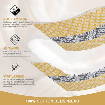 120"x120" Cotton Oversized King Bedspread Coverlet, Yellow Striped Quilt Set with Pillow Shams, Lightweight Farmhouse Reversible Quilted Bedspreads, All Season, 3 Piece