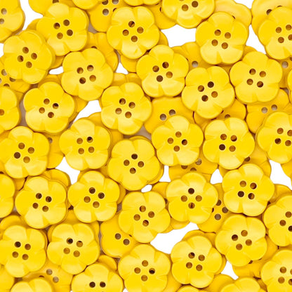 50-Pcs 11/16" Flower Resin Buttons | Bulk Yellow Flower Buttons for Sewing Crafts Shirts Clothes Decorations (17mm, Yellow)