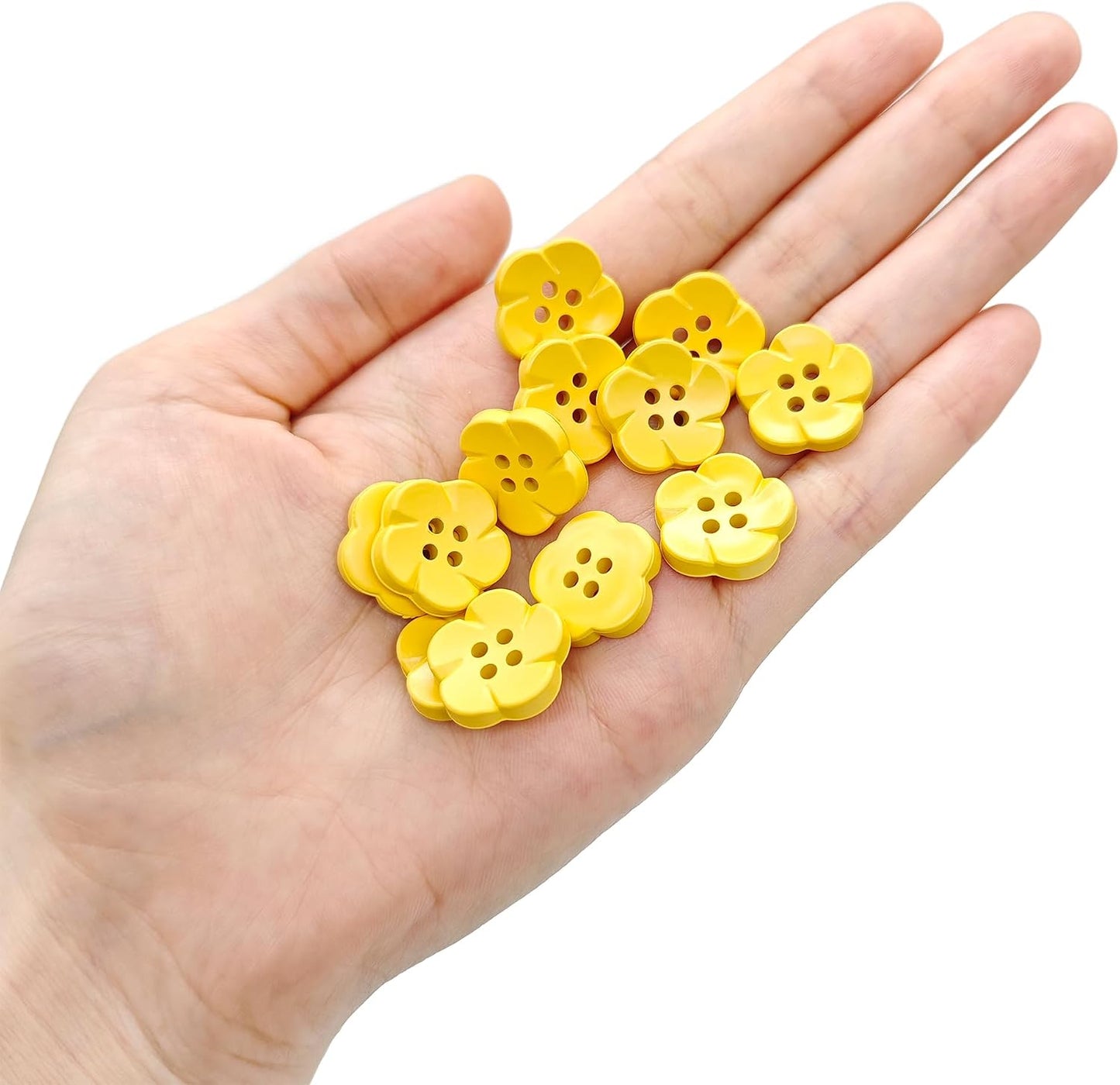 50-Pcs 11/16" Flower Resin Buttons | Bulk Yellow Flower Buttons for Sewing Crafts Shirts Clothes Decorations (17mm, Yellow)