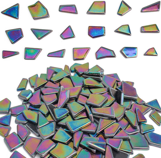 Iridescent Glass Mosaic Tiles for Crafts Bulk,200g Yellow Broken Mosaic Glass Pieces for Garden Crafts Kits,DIY Mosaic Art Decor