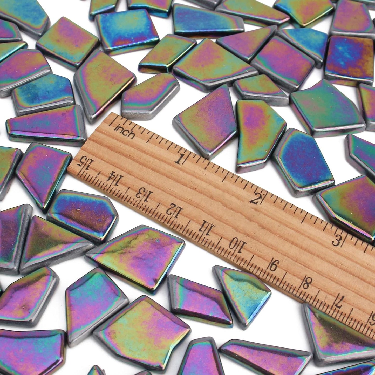 Iridescent Glass Mosaic Tiles for Crafts Bulk,200g Yellow Broken Mosaic Glass Pieces for Garden Crafts Kits,DIY Mosaic Art Decor
