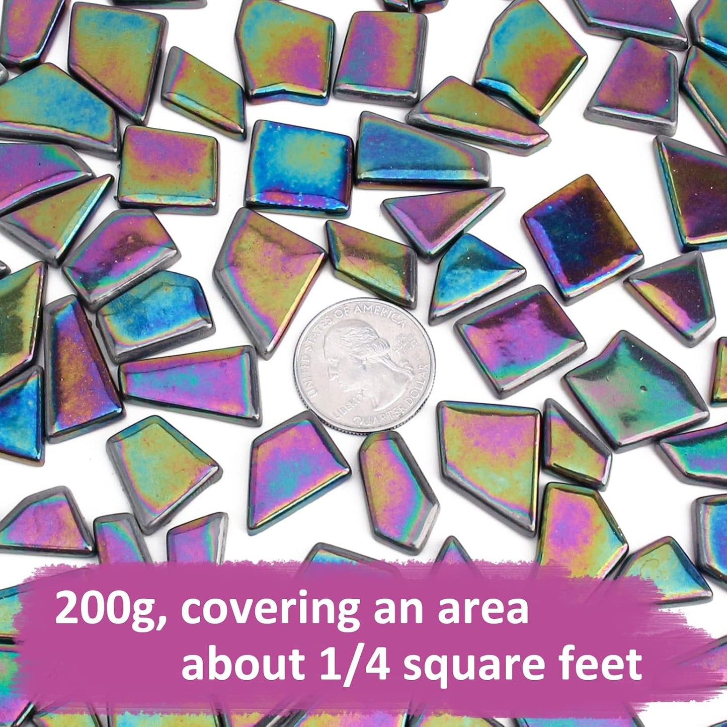 Iridescent Glass Mosaic Tiles for Crafts Bulk,200g Yellow Broken Mosaic Glass Pieces for Garden Crafts Kits,DIY Mosaic Art Decor