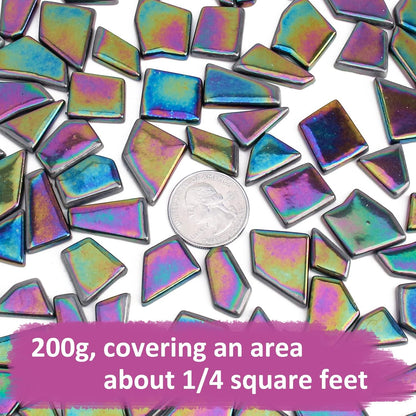 Iridescent Glass Mosaic Tiles for Crafts Bulk,200g Yellow Broken Mosaic Glass Pieces for Garden Crafts Kits,DIY Mosaic Art Decor