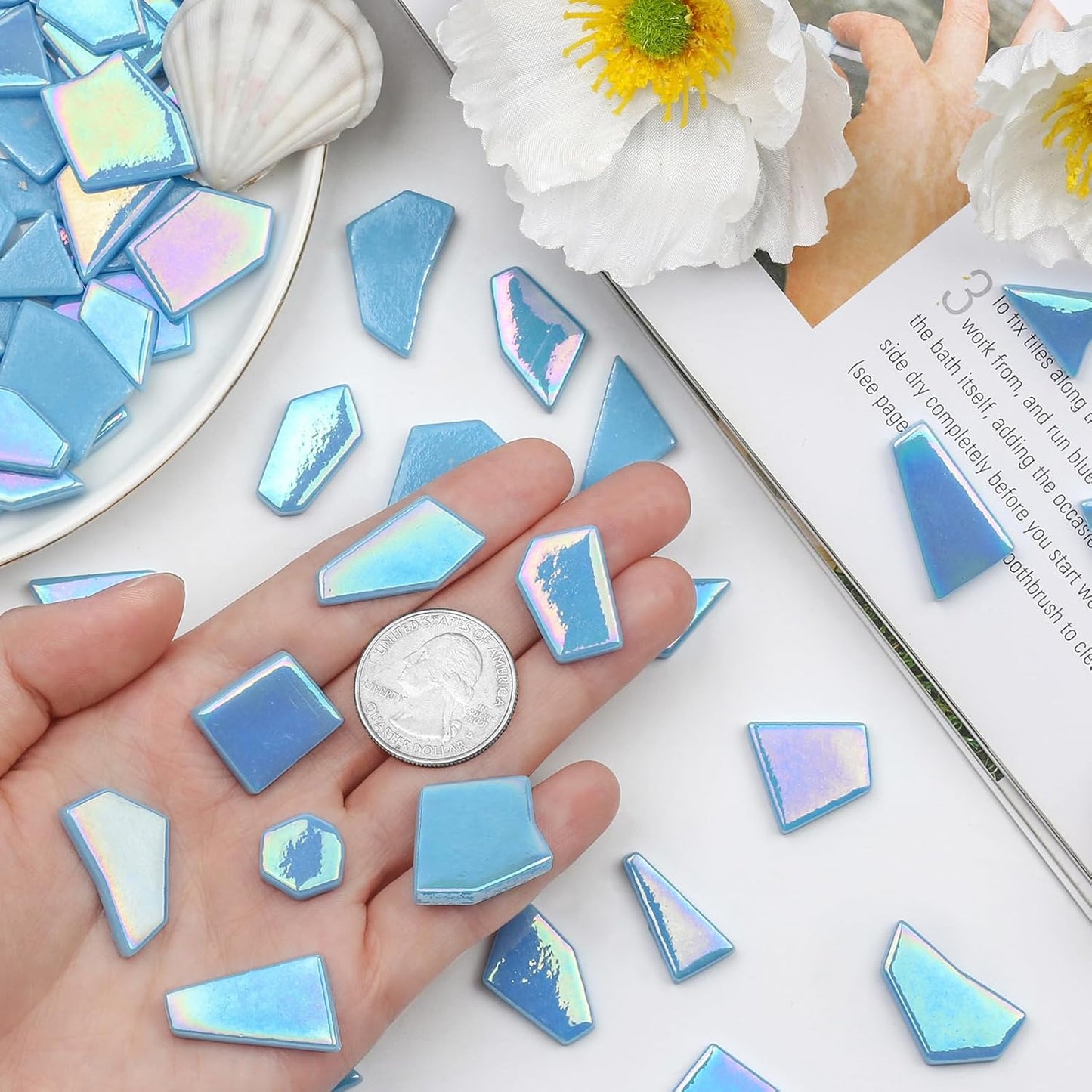 Iridescent Glass Mosaic Tiles for Crafts Bulk,200g Yellow Broken Mosaic Glass Pieces for Garden Crafts Kits,DIY Mosaic Art Decor