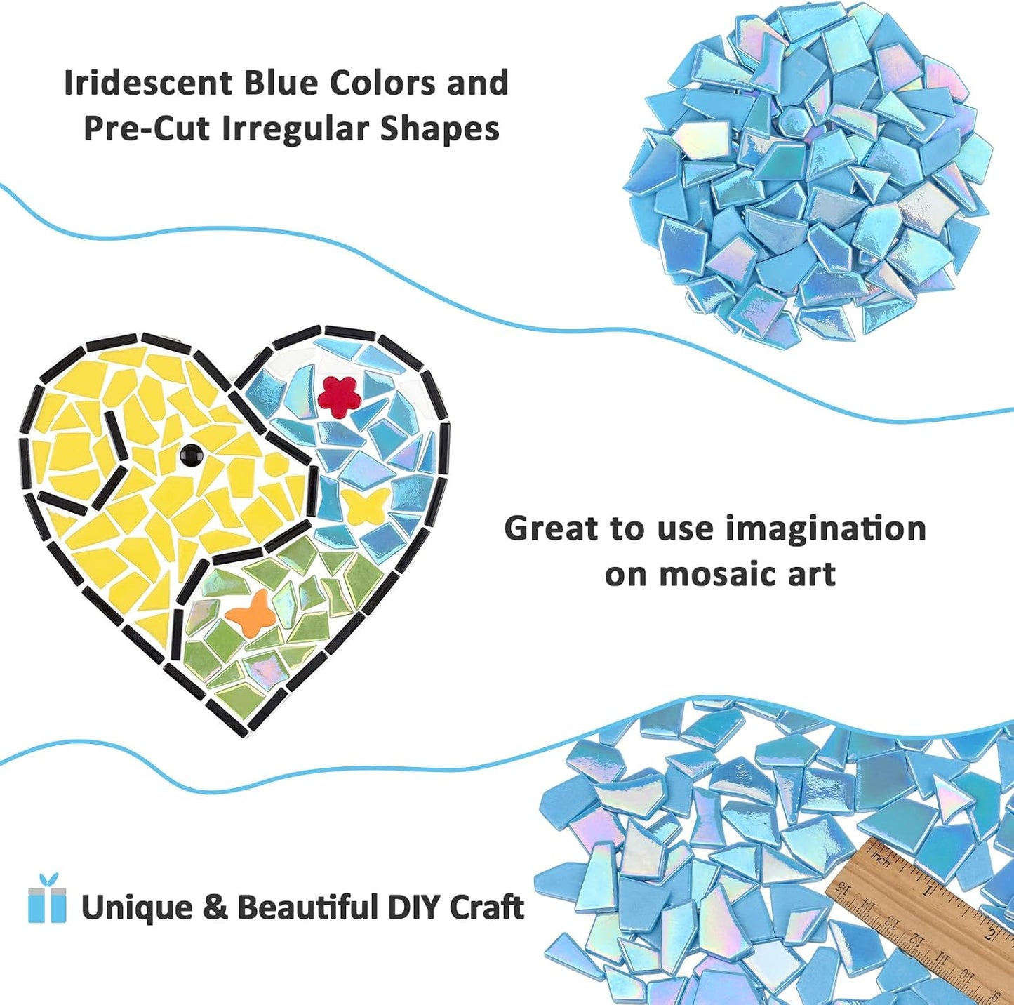 Iridescent Glass Mosaic Tiles for Crafts Bulk,200g Yellow Broken Mosaic Glass Pieces for Garden Crafts Kits,DIY Mosaic Art Decor